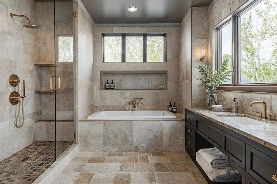 Travertine Luxury Master Bath - Pikesville, MD